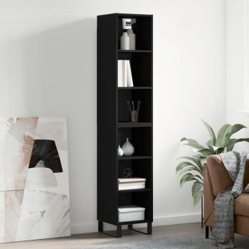 Aparador alto de madera contrachapada negro 34,5x32,5x180 cm con 3 estantes, mueble de almacenaje para salón, buffet y armario auxiliar