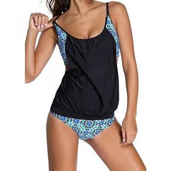 Ocean Plus Mujer Tankini de Malla Acolchada y Colorida con Calzoncillos Bikini Conjunto de Rayas Traje de Baño de Dos Piezas Ropa de Playa