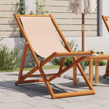 Silla de playa plegable madera maciza de eucalipto y tela beige Vidaxl Beige