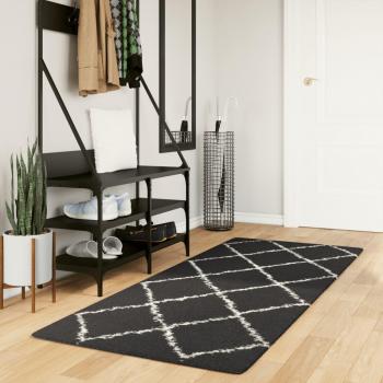 Alfombra Shaggy Moderna PAMPLONA Negra y Crema 80x200 cm