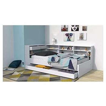Cama con cajones y estanterías RENATO II 90x190 Blanco