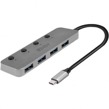 Lindy 43383 Hub USB-C 3.2 Gen 1 de Alta Velocidad en Color Gris