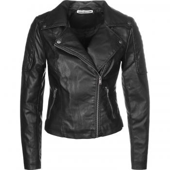 Noisy May Rebel PU Jacket Imitation Leather Jacket Black - Women's Faux Leather Biker Jacket - Size L