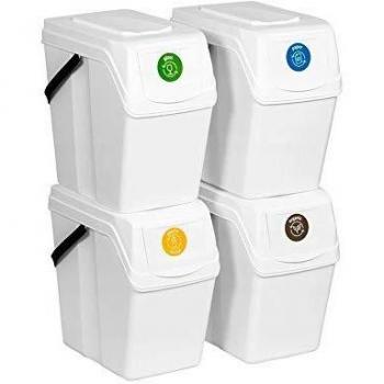 Prosperplast Juego de 4 Cubos de Reciclaje 100L Sortibox de plastico en Color Blanco, 4x25L