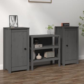 Aparador de Madera Maciza de Pino, 2 uds, 40x35x80 cm, con 1 puerta y cajón, diseño moderno para salón, armario auxiliar y de almacenamiento en color gris