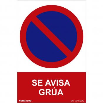 Señal Prohibido Se Avisa Grua (PVC 0.7mm) 30x40cm Normaluz