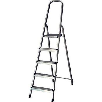 7H SEVEN HOUSE Escalera de Aluminio Plegable con 5 Peldaños Gris | 7house | Escalera Doméstica y Profesional | Escalera de Tijeras con Tacos Antideslizantes | Resistente y Larga 177x47x98cm