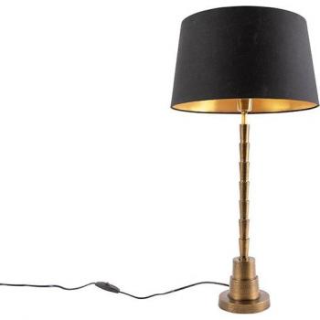 Lámpara de mesa Art Deco bronce con pantalla de algodón negro 35cm, adecuada para LED, max. 1 x 40 Watt