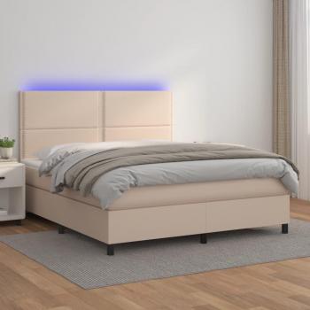 Cama box spring suave con colchón y LED en cuero sintético cappuccino 160x200cm