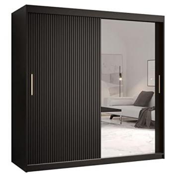 Armario Hartford H128 Correderas Negro 200x180x62cm con 9 Estantes y Espejo