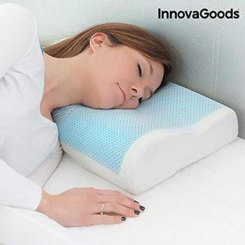 InnovaGoods Almohada, Espuma Viscoelástica con Lámina de Gel, Blanco y Azul, 49x28x9 cm