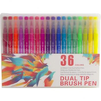 DAM Set 36 rotuladores color doble con puntas fina y pincel acuarelable