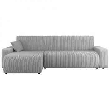 Sofá rinconero Shelton 102, gris, con función de descanso y caja de ropa de cama, dimensiones 244x145x82cm