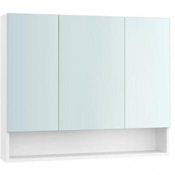 Armario de Pared para Baño con Puertas de Espejo, Estantes Ajustables, Compartimento Abierto, Blanco, 16.5x90x75 cm