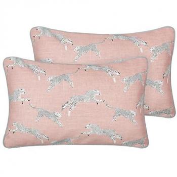 Conjunto de 2 cojines de algodón rosa con motivo de guepardo 30 x 50 cm