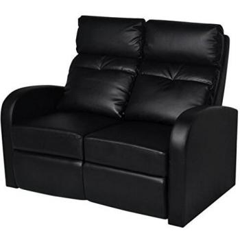 vidaXL Sillón negro reclinable tapizado cuero artificial 2 plazas cinema casa