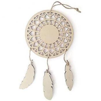 Atrapa sueños personalizable de madera con plumas - 12,5 x 23,5 cm