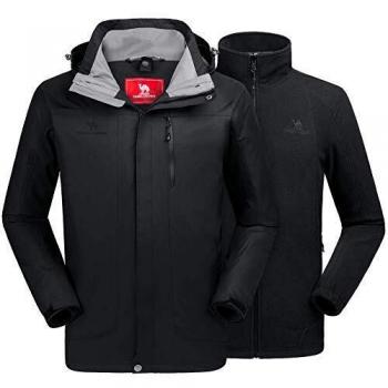 CAMEL CROWN Chaqueta Impermeable 3 en 1 con Capucha para Hombre A Prueba de Viento Chaqueta de Esquí con Forro Polar Jacket Invierno para Montaña Acampada Viajes Snowboard Deportes Múltiples Bolsillos