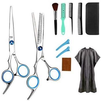 Tijeras de peluquería profesional Kit, FEALING peluquería con tijeras de peine para el cabello, capa, tijeras de corte y adelgazamiento, peine de cuchillas, flequillo de clip, clips, peine de cola