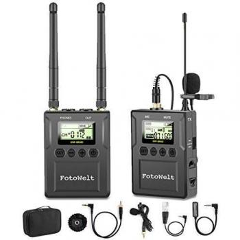 Pixel UHF 50 Channel Sistema de Micrófono Inalámbrico con LCD Portátil para Cámaras DSLR Teléfonos Celulares Utilizados en Grabación de Video, Alojamiento de Programas y Entrevistas
