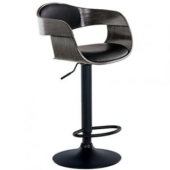 Taburete de bar regulable y giratorio Kingston en simil cuero negro/gris con base metálica