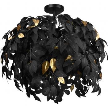 Lámpara de Techo Leavy Ø 70 cm, Negro/Oro, Plástico, Diseño de Hojas, E14 (sin bombillas)