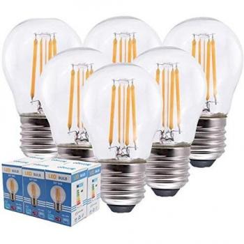 Bombillas Filamento LED E27 G45, 4W equivalente a 40W, 470 lúmenes, Luces Blanco Cálido 2700K, No Regulable-6 Unidades