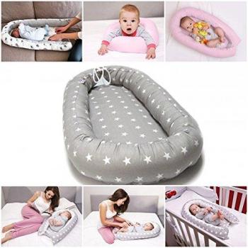 Reductor de 0 - 6 meses, Nest Nido Pod Cocoon Cojín Cuddle #23 gris con estrellas blancas