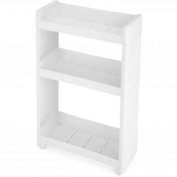 Carro de Almacenamiento Móvil Blanco con 3 Estantes y Ruedas para Cocina, Baño o Sótano, 45 x 17 x 68.5 cm
