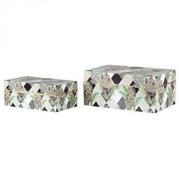 Set de 2 Cajas de Almacenaje y Decoración Elegante Leopardo - Resina/MDF, 25x15x11/20x12x8 cm
