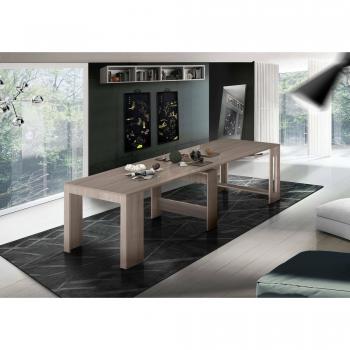 Mesa de comedor moderna extensible hasta 12 asientos, Made in Italy, con soporte de extensión, 51x90h77 cm (hasta 300 cm), color olmo perla