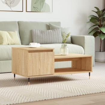 Mesa de centro vidaXL madera contrachapada 100x50x45 cm en color Blanco, Negro y Blanco brillante, estilo moderno, versátil para salón o comedor