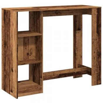 Mesa bar con estante de madera envejecida 124x46x103,5 cm