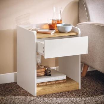 SoBuy Mesa Auxiliar Mesita de Noche con 2 Estantes Abierto para Salón Comedor Dormitorio 45 x 40 x 55 cm Blanco y Madera FBT128-WN