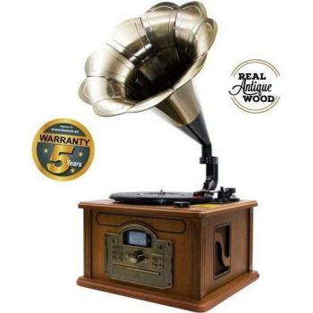Lauson CL147 Gramófono Vintage Tocadiscos de Vinilo con Bluetooth | Altavoces incorporados Radio FM | CD | USB | 3 Velocidades | Fonógrafo Vinilos Madera