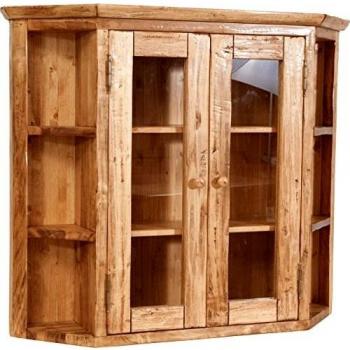 Vitrina Colgante de Madera Maciza de Tilo con Acabado Nogal Vintage 86x21x75 cm