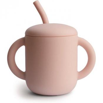 Taza de Aprendizaje con Pajita de Silicona Mushie Rosa Viejo 125 ml +6 meses