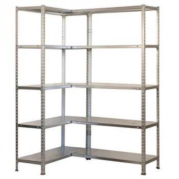 Estantería Metálica Esquina SimonRack, Sin Tornillos, 10 Baldas, Soporta 80 kg por balda, Dimensiones: 2000x1300x300 mm, Material Galvanizado