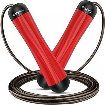 Cuerda Saltar, OMERIL Comba Crossfit Ajustable Cuerda para Saltar con Mango Silicona y Rodamientos de Bolas de Rápidos, Velocidad Comba Saltar para Hombre, Mujer, Fitness, Boxeo, Ejercicio y MMA - 3M