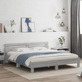 Cama solar con cabecero y luces LED gris Sonoma 180x200 cm
