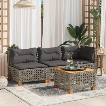 Sofá de jardín de 3 asientos en Polyrattan con cojines gris