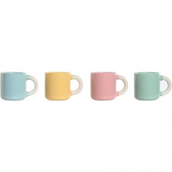 Juego de Tazas de Café Home ESPRIT Amarillo Azul Verde Rosa Porcelana 110 ml 4 Piezas - Set de Regalo Perfecto para Amantes del Café