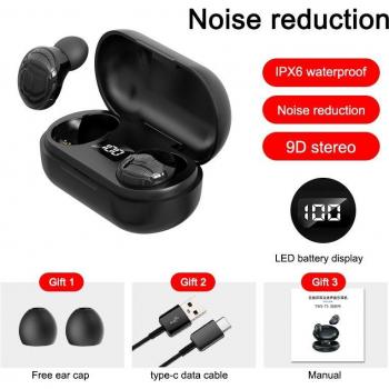 Auriculares TWS Inalámbricos Bluetooth Estéreo 9D con Cargador de 300mAh, Deportivos y Resistentes al Agua con Micrófono