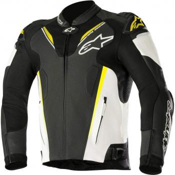 Alpinestars Atem 3 Chaqueta de piel para motocicleta, 58 negro/blanco/amarillo