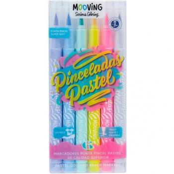 Marcadores Punta Pincel Mooving Pastel x6 Unidades