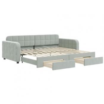 Sofá cama nido con cajones de terciopelo gris claro 90x200 cm