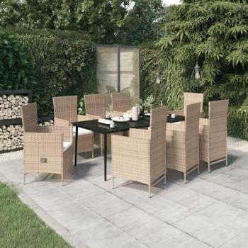 vidaXL 9-Piece Beige Garden Dining Set with Cushions