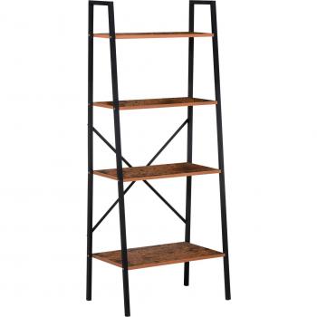 HOMCOM Estantería de Escalera con 4 Estantes Tipo Librería Escalonada de Pie Diseño Industrial para Baño Salón Terraza 60x35x145 cm Marco de Acero y Baldas en