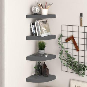 vidaXL Floating Corner Shelves - 4 pcs High Gloss Grey, 25x25x3.8 cm, MDF