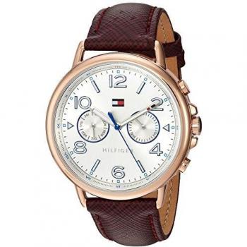 Tommy Hilfiger 1781734 - Reloj análogico de cuarzo con correa de cuero para mujer, color marrón rojo/plata